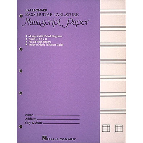 Bass Guitar Tablature Manuscript Paper (Purple Cover)